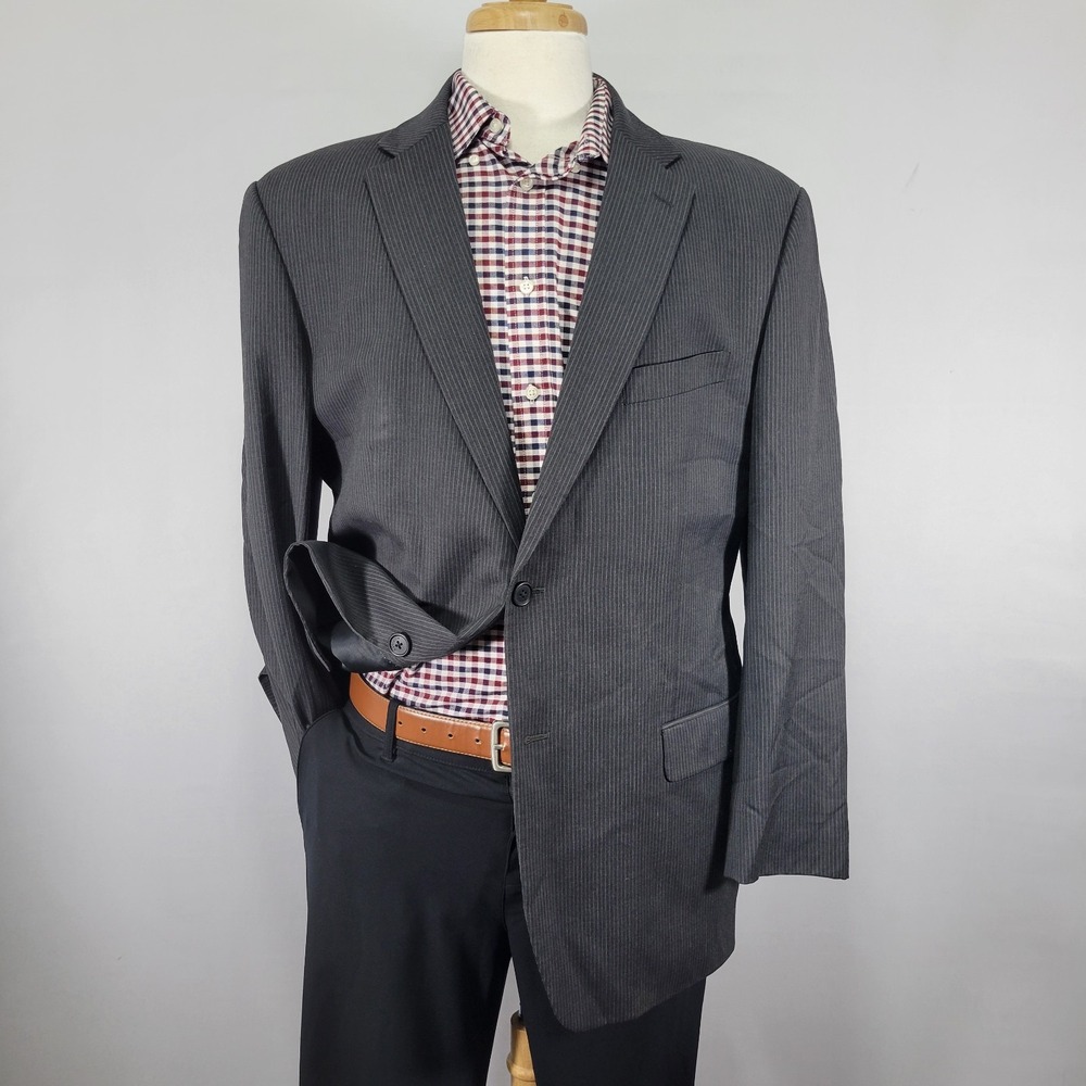 Tommy Hilfiger Men's‎ Sport Coat Blazer Two Button Gray Striped Wool Size 44R